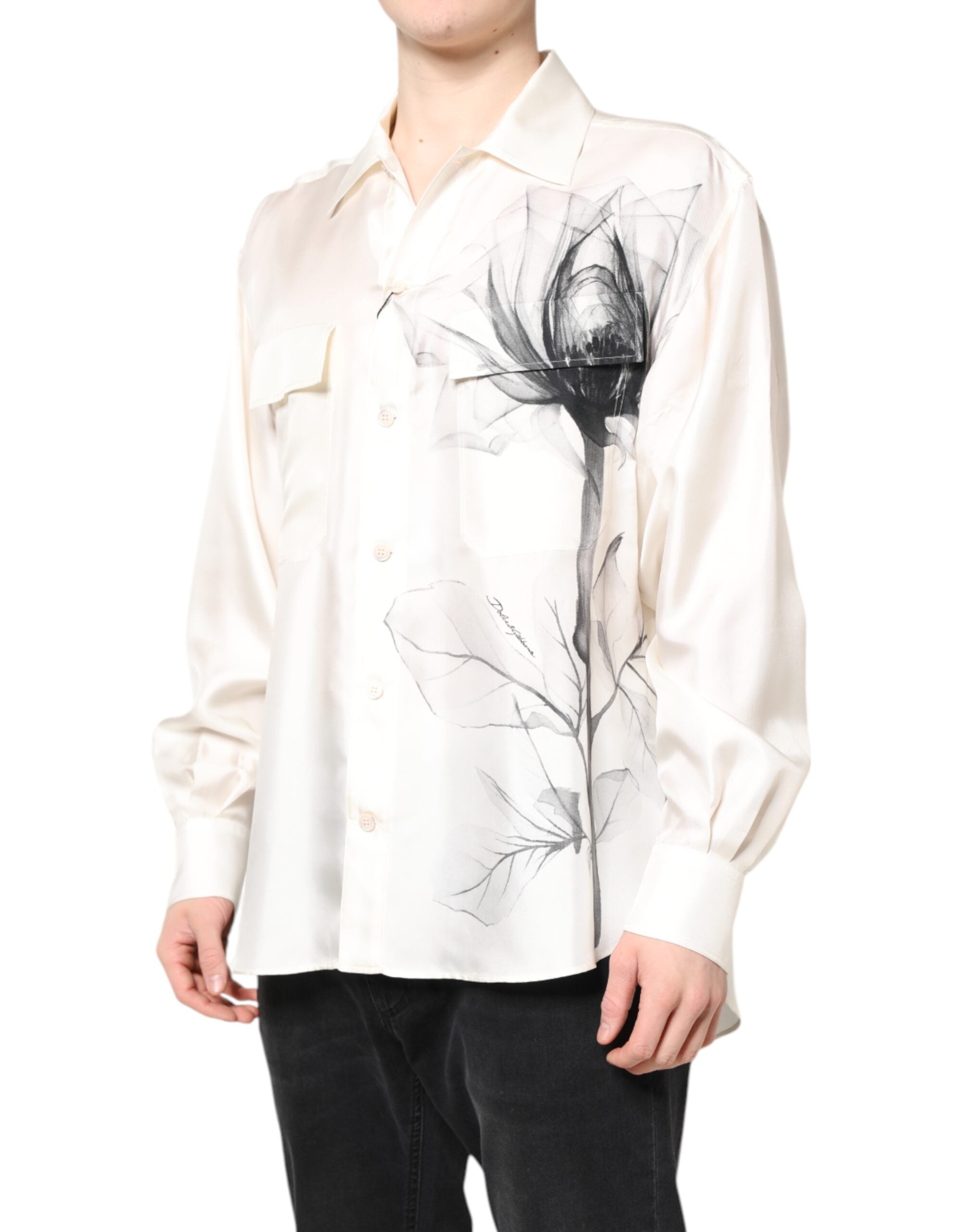 Dolce & Gabbana Ivory Silk Long Sleeve Shirt for Men Casual Shirt